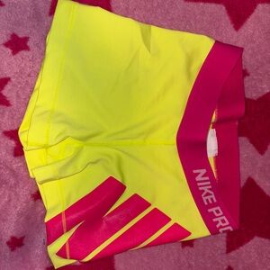 Nike Pro Women's Yellow and Pink Shorts